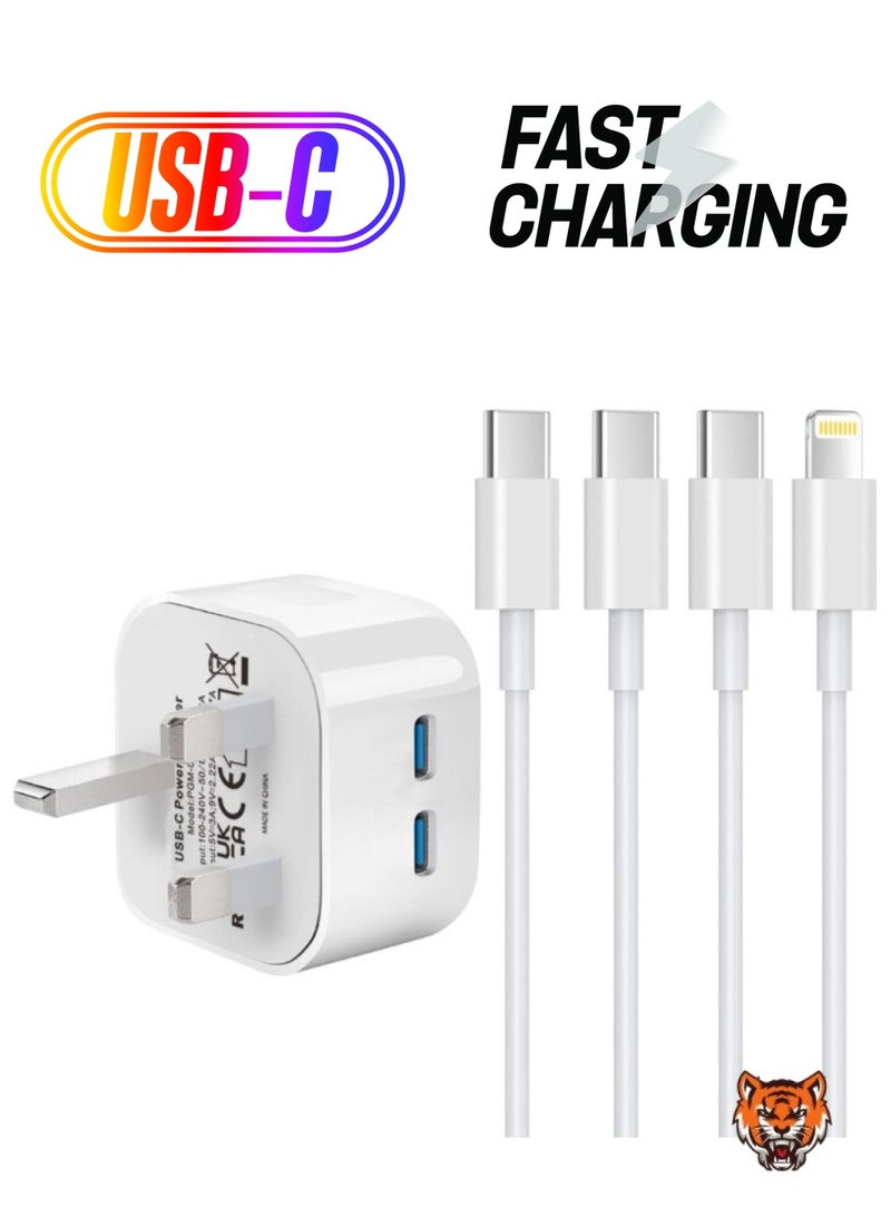 TIGER "2-Pack iPhone 16 Charger – Fast USB-C to Lightning Cable & Plug, Dual C Fast Charging for iPhone 16/15/14/13/12/11 Pro/Pro Max/XS Max/XR/SE/8 Plus, iPad Pro Air Mini, 1M" - Image 1