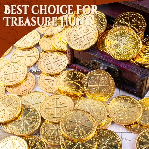 Byhoo Metal Pirate Coins 30 Gold Treasure Coins Set Metal Replica Spanish Doubloons Pirate Treasure Chest Fake Coins Tokens Realistic Money Imitation for Cosplay Toys Board Games - Image 5