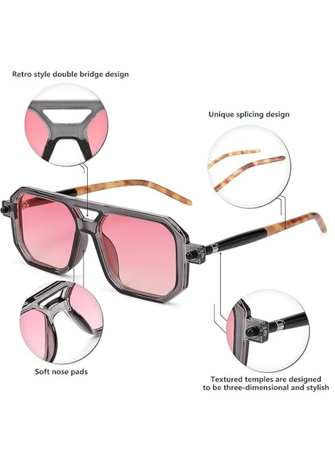 Vintage Square 70s Flat Aviator Sunglasses Women Men Classic Retro Stylish Frame UV400 Sunglasses - Image 4