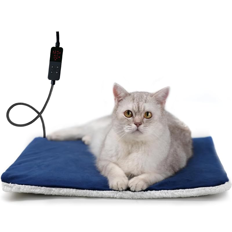 Rest-Eazzzy Pet Heating Pad Indoor, Dog Heating Pad Mat with Removable Cover, 5 Level Timer 5 Level Temperature, Electric Pet Warming Mat for Cat Dog Automatic Power-Off (Heat pad, Pure-Blue) - Image 1