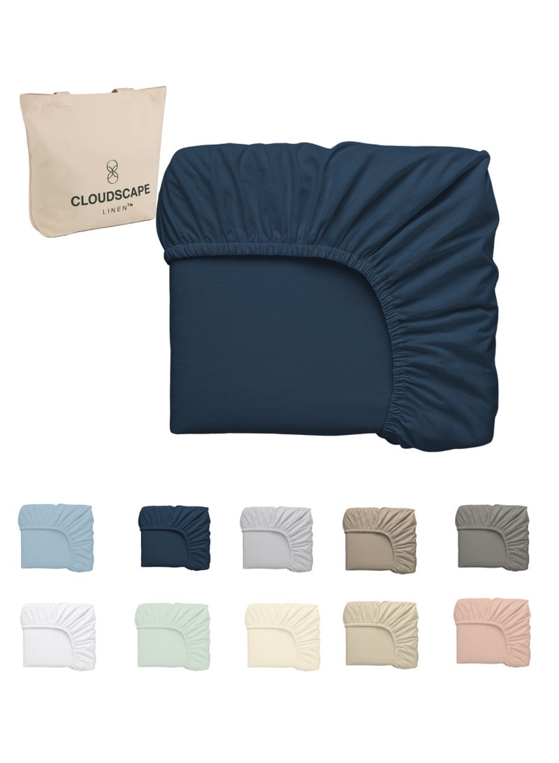 كلاود سكيب لينين Cloud Scape Linen 600 Thread Count Egyptian Cotton Fitted Sheet ( Super King, Dark Denim) - Image 1
