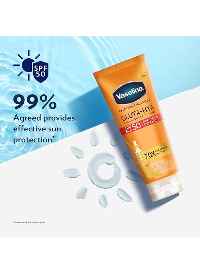 Vaseline Gluta-Hya Serum Burst Lotion, Radiance Defense, SPF 50 PA+++, with GlutaGlow Technology, Hyaluronic Acid and UVA/UVB Filters, 70x More Powerful than Vitamin C, 180ml - Image 4