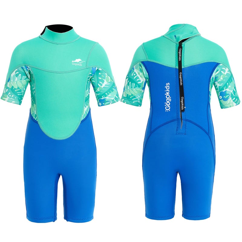 Gogokids Muta per Bambini, Mute in Neoprene da 2.5 mm per Bambini, Mute Bagnate Corte Con Cerniera Posteriore per Comfort e Calore, Muta UV per Nuoto, Snorkeling e Surf, EtÃ  2-3 Ragazzi, Verde - Image 1