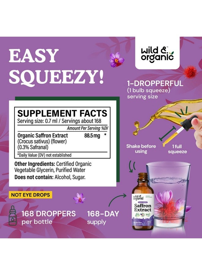 Wild & Organic Wild & Organic Saffron Tincture - 88.5 mg Saffron Extract Drops for Mood, Focus, Eye Support - Crocus Sativus Liquid Extract - Vegan, Alcohol & Sugar-Free Supplement - 4 fl oz  - Image 3