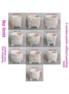 Ceramic Vase Ceramic Art Fleshy Flower Pot Painted Hand-painted White Embryo Mold Parent-child Children's Graffiti Vase-Color:36 Random 4 Flower Pots Purchased