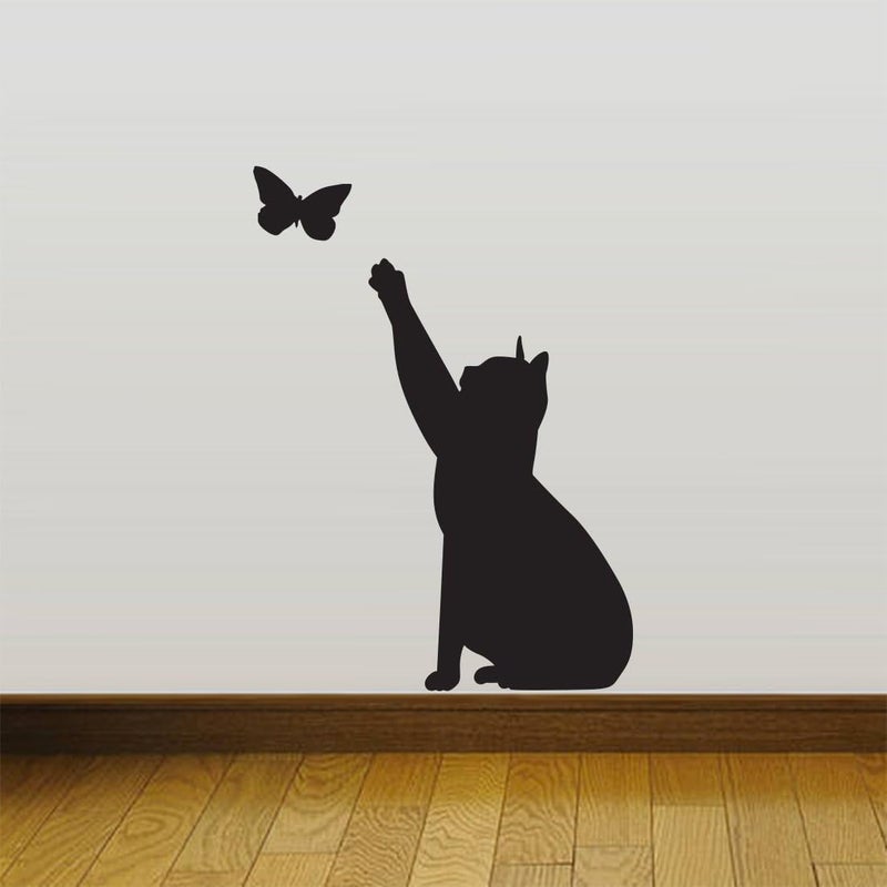 Wall4stickers Cat Catching Butterfly Home Vinyl Wall Art Sticker Decor Decal Mural Kitchen Pet - Image 1