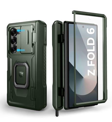 Dexnor for Samsung Galaxy Z Fold 6 Case with Ring Stand S Pen Holder Slide Camera Cover Hinge Protection Screen ProtectorHeavy Duty Bumper Rugged Case Cover for Z Fold 62024Army Green - Image 1