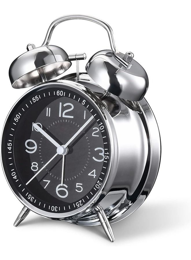 هومستر المنبه بصوت عال للبالغين الذين ينامون بكثرة ، كوارتز صامت غير موقوتة 4 بوصة مع إضاءة خلفية ساعات منبه أطفال تناظرية مزدوجة الجرس لغرف النوم بجانب السرير (أسود) - Image 1