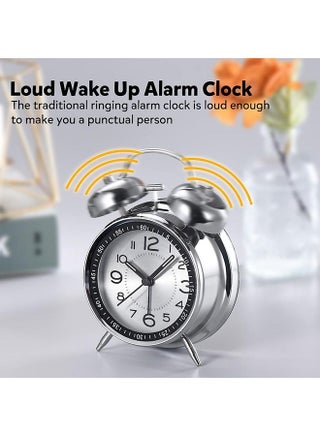Loud Alarm Clock for Heavy Sleepers Adults,Retro 4 Inch Silent Non-Ticking Quartz with Backlight,Twin Bell Analog Kids Clocks Bedrooms Bedside (Black) - view 5
