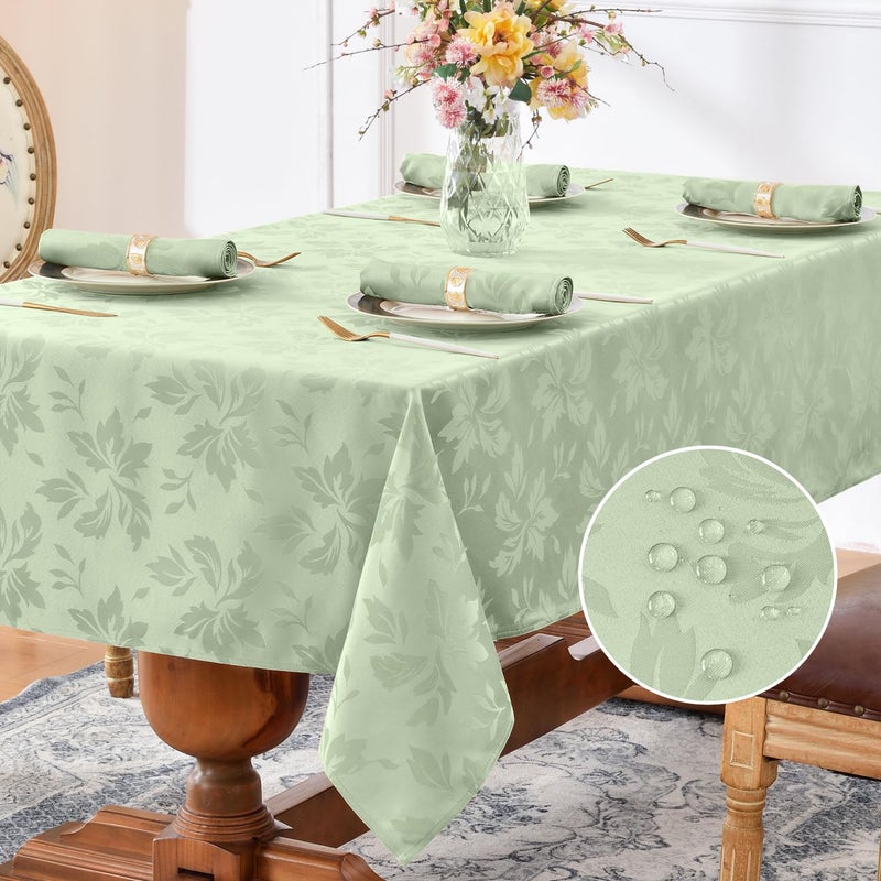 Romanstile Spring Jacquard Rectangle Tablecloth - Outdoor Waterproof Damask Floral Pattern Decorative Table Cloth Heavy Weight Fabric Table Cover for Dinner/Parties/Outdoor - 52 x 70 Inch, Sage Green - Image 1