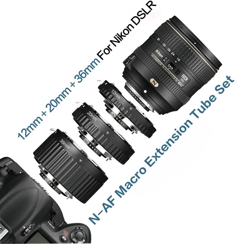 mcoplus N-PA Metal Auto Focus Macro Extension Tube Set for Nikon DSLR Cameras D7200 D7100 D5600 D5300 D5200 D5100 D3400 D3300 D3200 D3100 D750 D90 D80 etc - Image 2