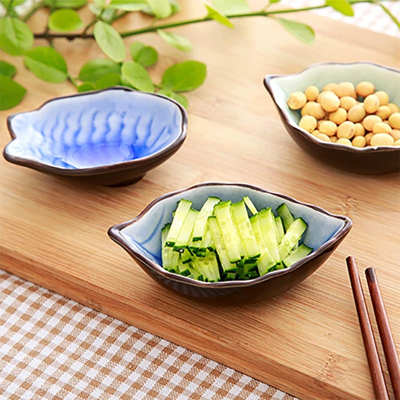 WAIT FLY Lovely Leaf Shaped Ceramic Seasoning Dishes/Tea Bag Holders/Ketchup Saucers/Appetizer Plates/Vinegar Spice Salad Soy Sushi Wasabi Seasoning Dipping Bowls, Set of 3 - Image 2