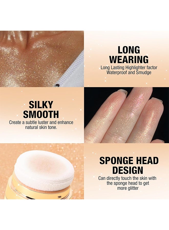 LANGMANNI Instant Retouch Highlight Powder, Glitter Body Highlighter Powder Body Shimmer Sparkle Face Highlighter Powder for Face Eyes Body Glow Makeup With sponge head（#02 Golden） - Image 5