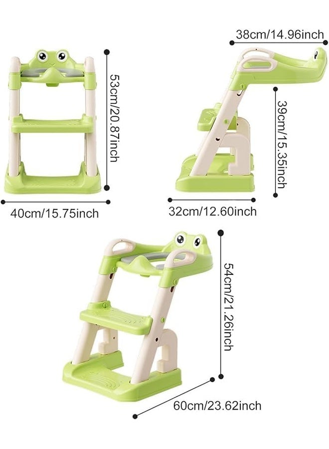 Berma Baby مقعد تدريب على استخدام المرحاض شبه منحرف - مقعد تدريب على استخدام المرحاض قابل للطي مع حصيرة مانعة للانزلاق، وإمكانية تعديل الارتفاع، ومقعد ناعم ومريح (ديناصور أخضر). - Image 2