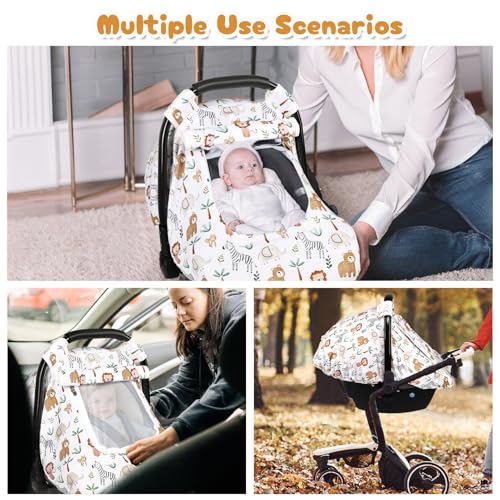 DAYEEBALL Baby Car Seat Cover Windproof Carseat Cover for Infant Girls Infant Warm Carseat Canopy with Double Layer Fabric for Winter Compatible with Most Baby Car Seat Animals - Image 3
