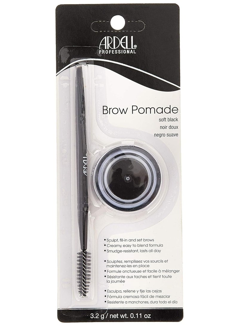 Ardell Brow Pomade - Soft Black, Smudge-Proof Long-Lasting Eyebrow Makeup, with Dual-Ended Precision Brush and Spoolie for Defined and Natural Brows, 1 Pack