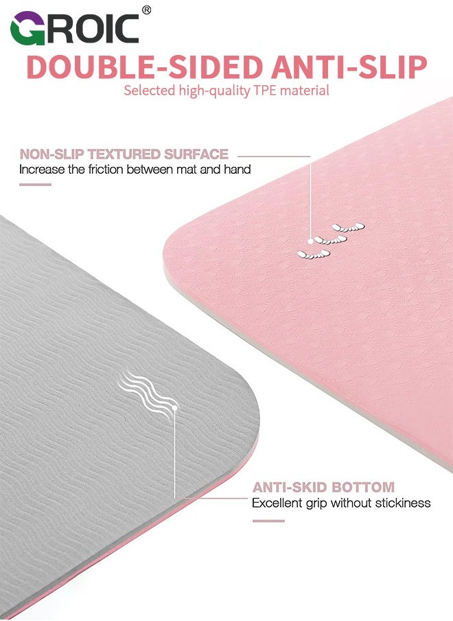 GROIC Yoga Mat Non Slip, Pilates Fitness Mats, Anti-Tear 72"x 31.5" x 0.6" Thick Yoga Mats for Women, Exercise Mats for Yoga Pilates Home Floor Workout with Carrying Sling and Storage Bag  - Image 5