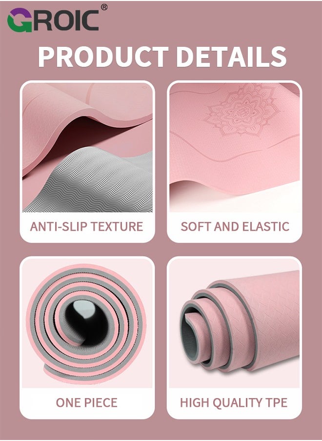 GROIC Yoga Mat Non Slip, Pilates Fitness Mats, Anti-Tear 72"x 31.5" x 0.6" Thick Yoga Mats for Women, Exercise Mats for Yoga Pilates Home Floor Workout with Carrying Sling and Storage Bag  - Image 3