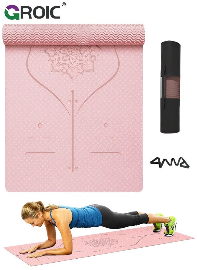 GROIC Yoga Mat Non Slip, Pilates Fitness Mats, Anti-Tear 72"x 31.5" x 0.6" Thick Yoga Mats for Women, Exercise Mats for Yoga Pilates Home Floor Workout with Carrying Sling and Storage Bag  - Image 1