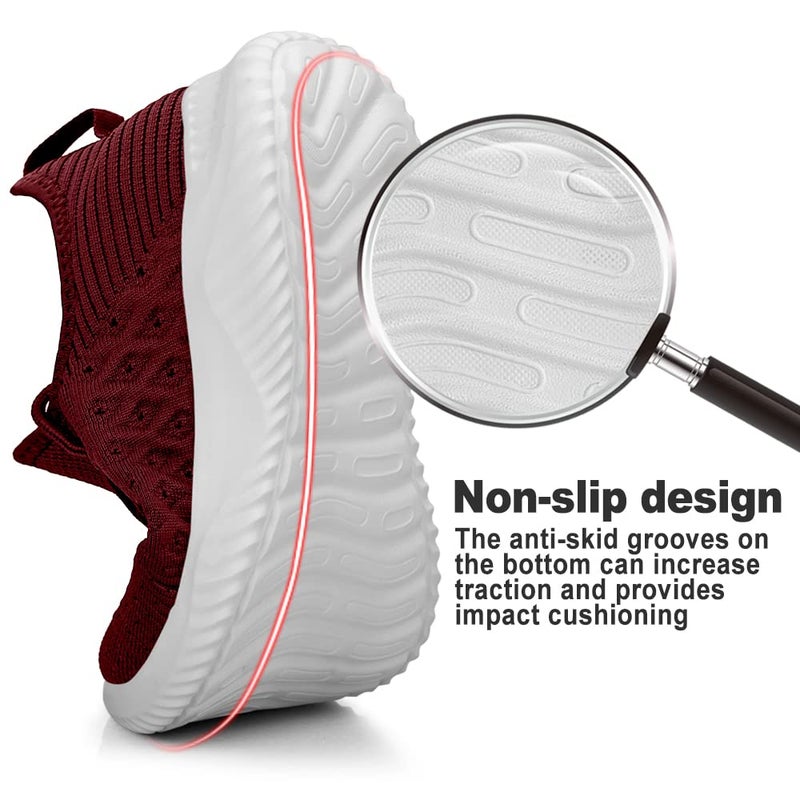 Feethit Mens Slip On Walking Shoes Lightweight Breathable Non Slip Running Shoes Comfortable Fashion Sneakers for Men Burgundy Size 9 - Image 3