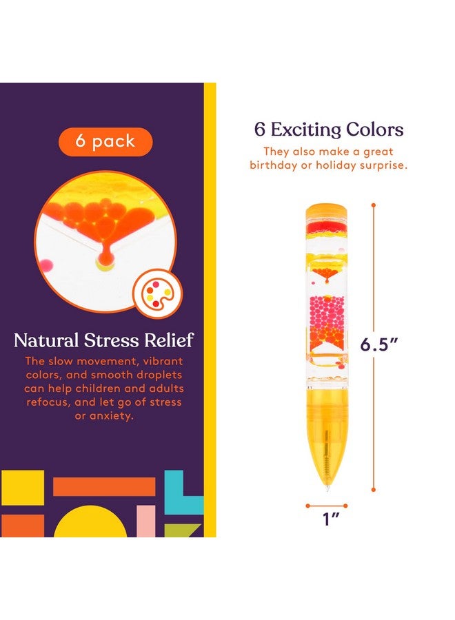 سبيشال سابلايز لوازم خاصة أقلام فقاعات سائلة متحركة، عبوة من 6 أقلام ملونة على شكل ساعة رملية مع حركة قطرات، مناسبة لغرفة النوم، واللعب الحسي، والمنزل أو المدرسة (عبوة من 6 أقلام) - Image 2