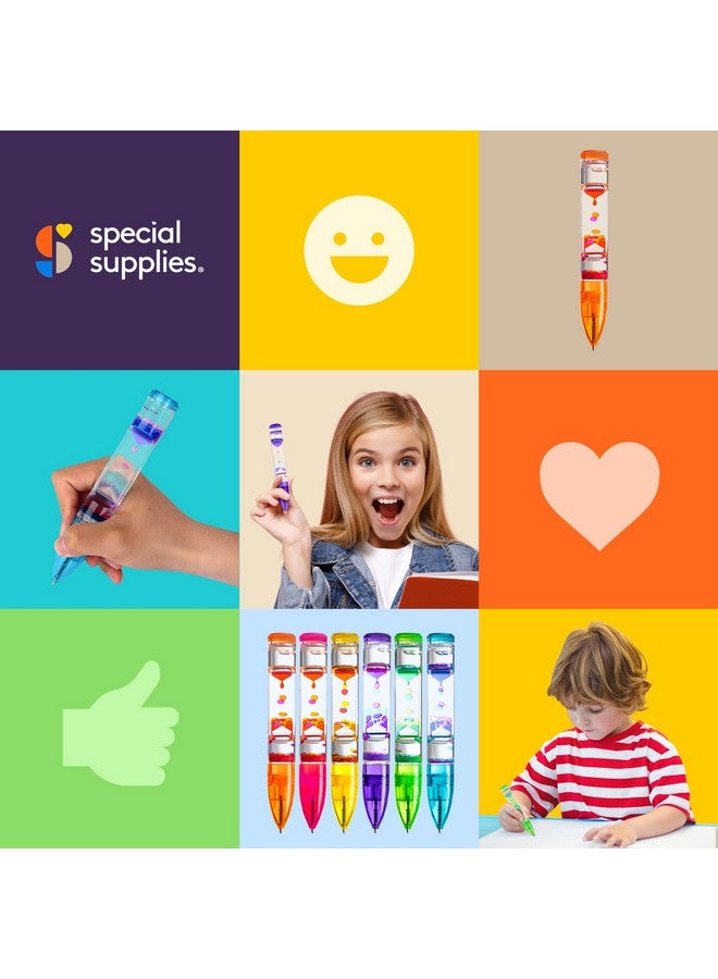 سبيشال سابلايز لوازم خاصة أقلام فقاعات سائلة متحركة، عبوة من 6 أقلام ملونة على شكل ساعة رملية مع حركة قطرات، مناسبة لغرفة النوم، واللعب الحسي، والمنزل أو المدرسة (عبوة من 6 أقلام) - Image 3