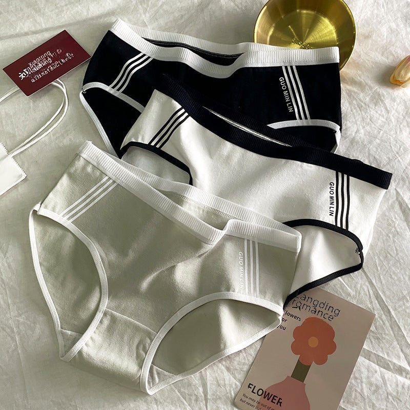 Underwear womens cotton cotton crotch waist seamless plus size underpants Japanese style sports girls raw triangle shorts wholesale White  - Image 3