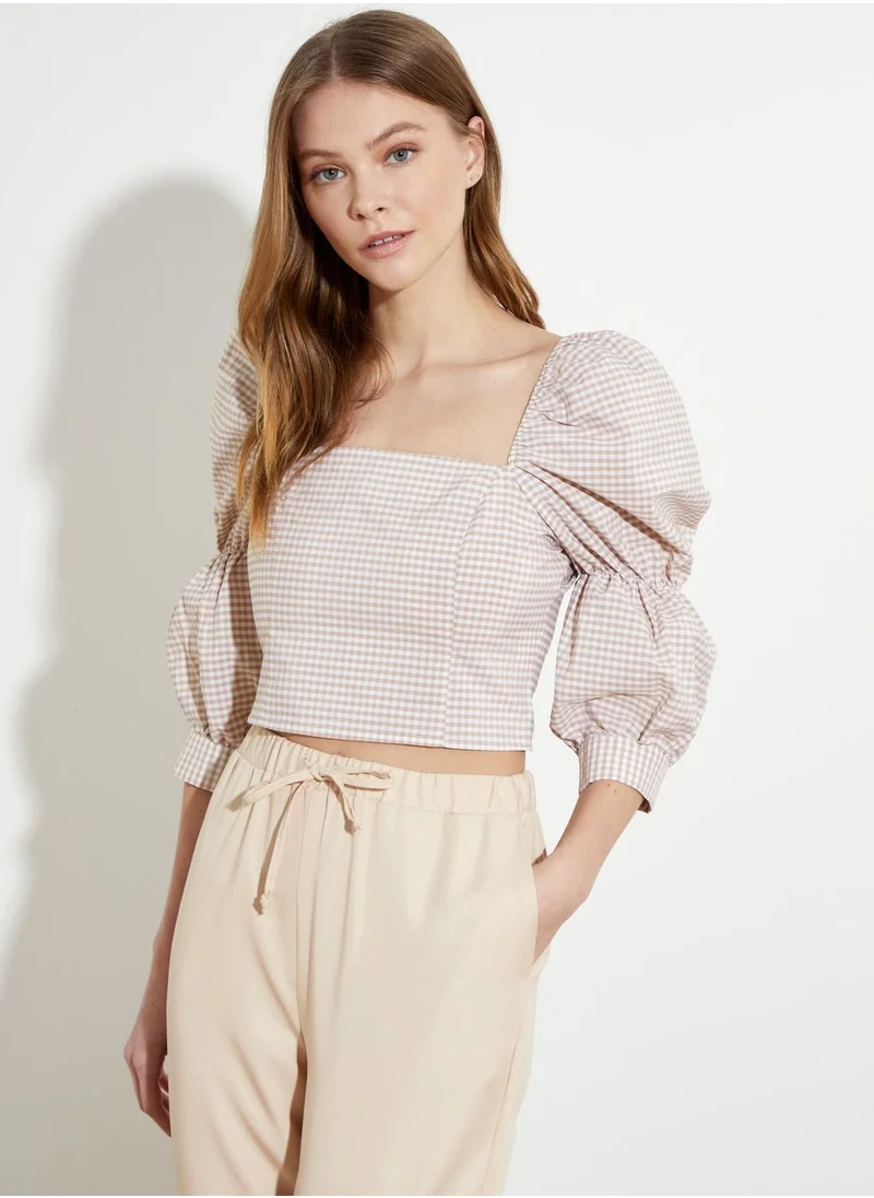 trendyol Balloon Sleeve Checked Top