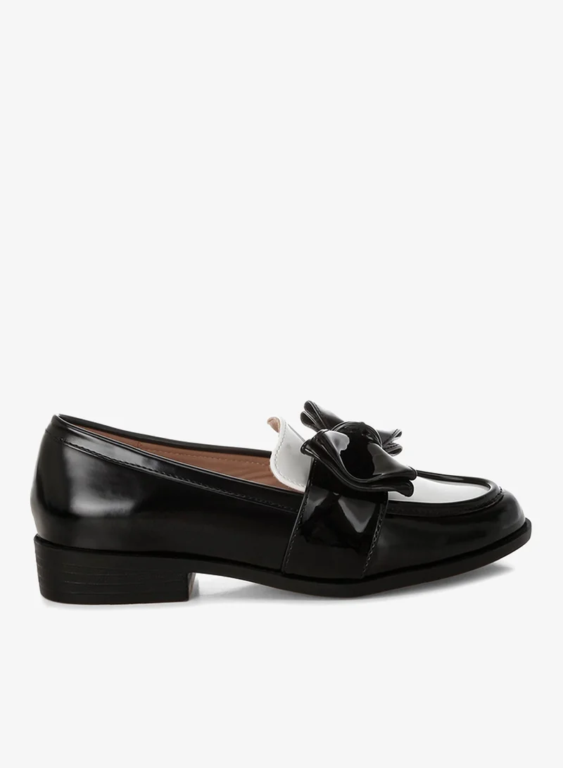 London Rag Women's Classic Chunky Bow Loafers In Black White