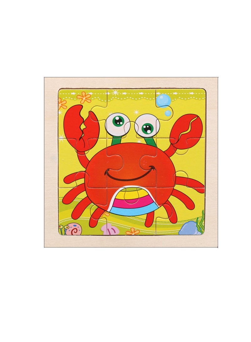 Children's Educational Wooden Cartoon Crab Jigsaw Puzzles Suitable Gift Bag Pack - Image 1