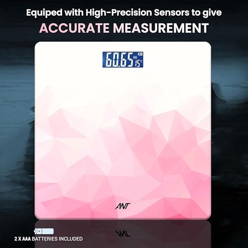 ANT Esports ANT Flora Ruby Digital Bathroom Weighing Scale for Body Weight | LCD Display | Highly Accurate | Tempered Glass | Compact Size | Conversion Switch | 30 Months Warranty | Battery Included - Ruby - Image 4