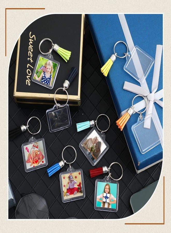 Inbagi 100 Sets Acrylic Photo Frame Keychain with Tassels Charms, Photo Insert Acrylic Keychain Blanks Clear Picture Frame Keyrings Acrylic Blank Keyring for DIY Crafting Projects (Square) - Image 5
