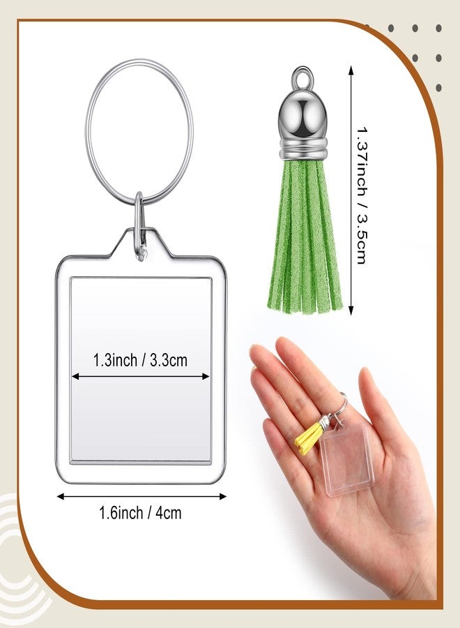 Inbagi 100 Sets Acrylic Photo Frame Keychain with Tassels Charms, Photo Insert Acrylic Keychain Blanks Clear Picture Frame Keyrings Acrylic Blank Keyring for DIY Crafting Projects (Square) - Image 3