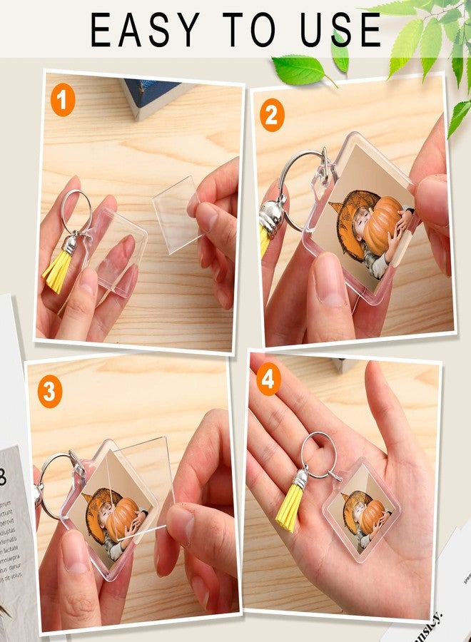 Inbagi 100 Sets Acrylic Photo Frame Keychain with Tassels Charms, Photo Insert Acrylic Keychain Blanks Clear Picture Frame Keyrings Acrylic Blank Keyring for DIY Crafting Projects (Square) - Image 2