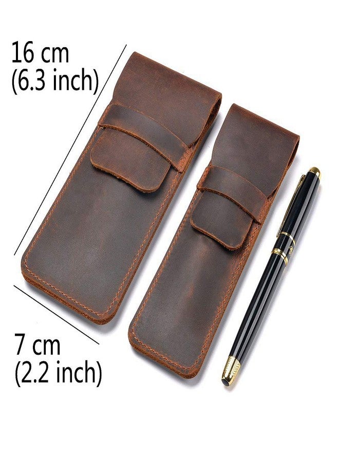 Jurxy Leather Pen Case Holder Handmade Fountain Multi Pens Pouch Crazy Horse Leather Pen Protective Sleeve Cover Large - Brown - Image 2