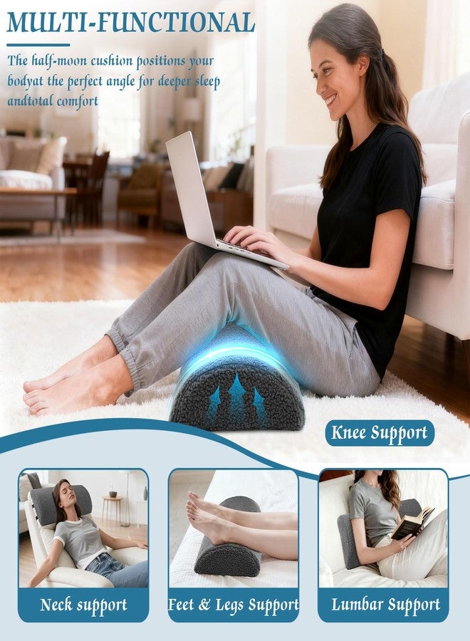 كويكاي وسادة كويكاي هيلث الكبيرة على شكل نصف قمر لدعم الساقين والركبتين وأسفل الظهر والرأس، وسادة دعم قطنية للنوم على السرير، نصف لفة لراحة الكاحل والقدم، غطاء قابل للغسل (رمادي) - Image 5