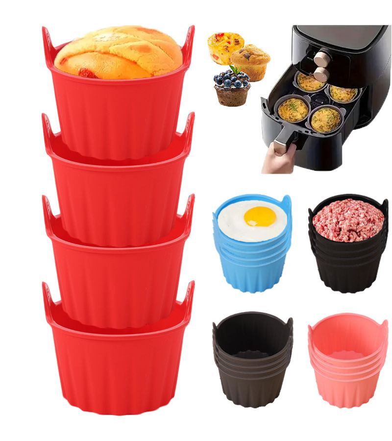4pcs Nonstick Pink Baking Molds for Air Fryer Muffins Egg Cups Dishwasher Safe - Image 2