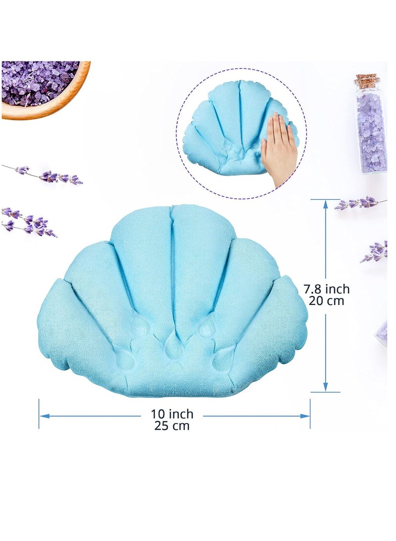 Jetec 3 Pieces Inflatable Bath Pillow with Suction Cups, Terry Cloth Covered Bath Pillow Shell Shape Bathtub Spa Pillow Comfortable Soft Bath Cushion, Neck Support for Bathtub, Hot Tub (Pink, Green, White)  - Image 3