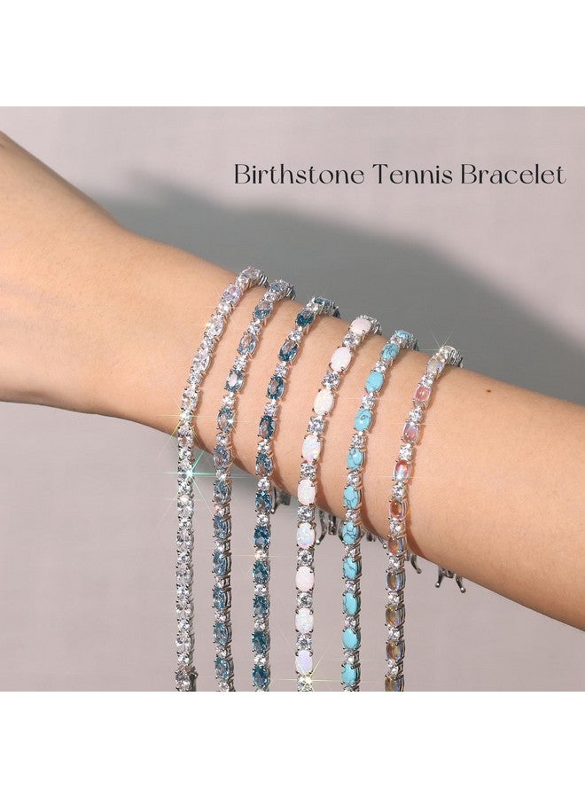 Fancime FANCIME Sterling Silver Fire Opal Tennis Bracelet October Birthstone Bracelets Cubic Zirconia Oval Gemstone Dainty Fine Jewelry for Women 7"  - Image 3