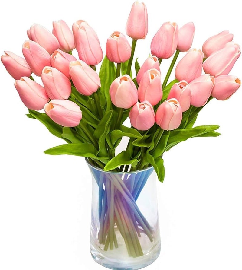 PAPERI Peperi 5 Pcs Artificial Tulip Flowers Bunches for Vase, Home Decoration Items, Table Top, Bedroom, Office, Living Room Corner, Wedding, Party Decorative Gift Set (Without Vase) (Pink) - Image 2