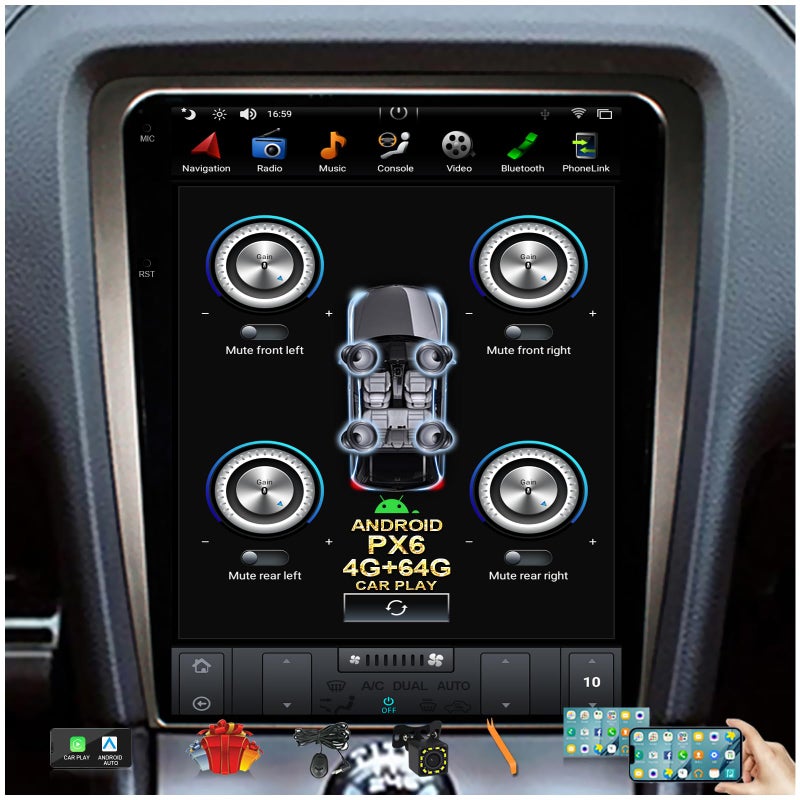 راديو ستيريو سيارة أندرويد 121 بوصة GPS جديد CUSP 2025 لفورد موستانج 2010-2014 مشغل وسائط متعددة PX6 4G64G وحدة رأس داخل لوحة القيادة تشغيل السيارة DSP صوت فيديو أوتوماتيكي توصيل وتشغيل