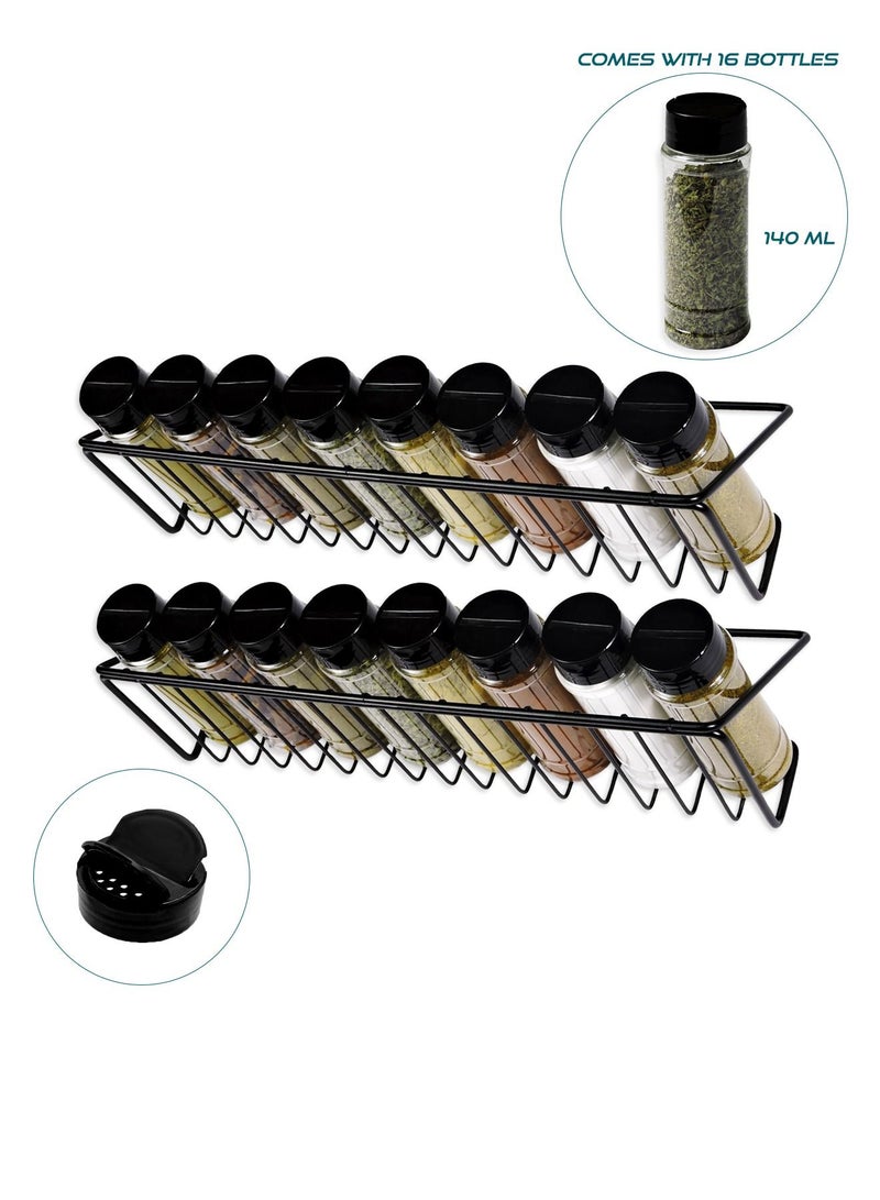 Wall Mounted Steel Spices Two Racks Including 16 Spices Plastic Bottles