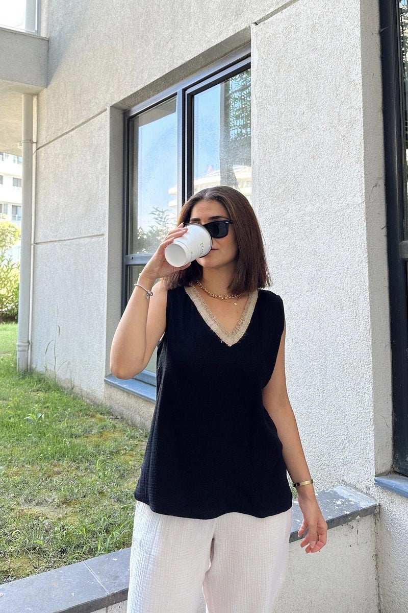 Weshaya بلوزة نسائية سوداء - Image 2