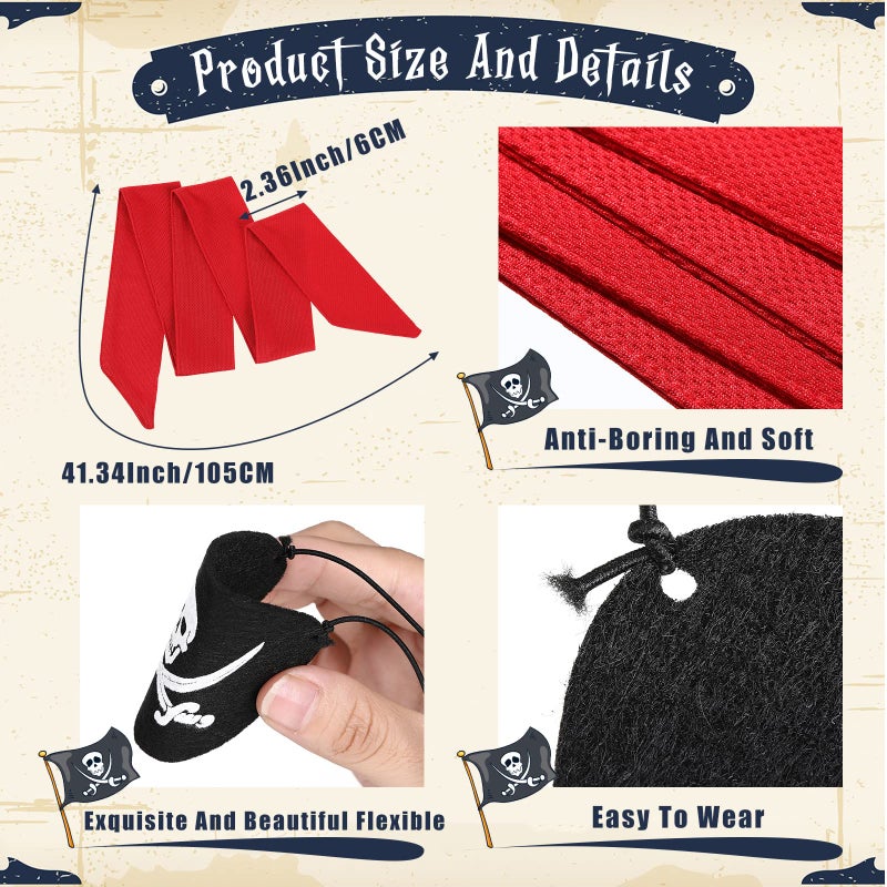 Zhanmai 4 Pcs Pirate Accessories Halloween Pirate Headband Costume Party Supplies Head Scarf Eye Patches for Cosplayer - Image 2