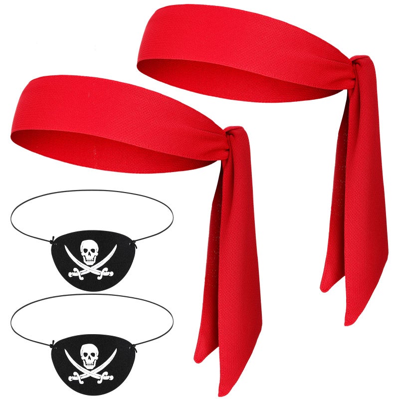 Zhanmai 4 Pcs Pirate Accessories Halloween Pirate Headband Costume Party Supplies Head Scarf Eye Patches for Cosplayer - Image 1