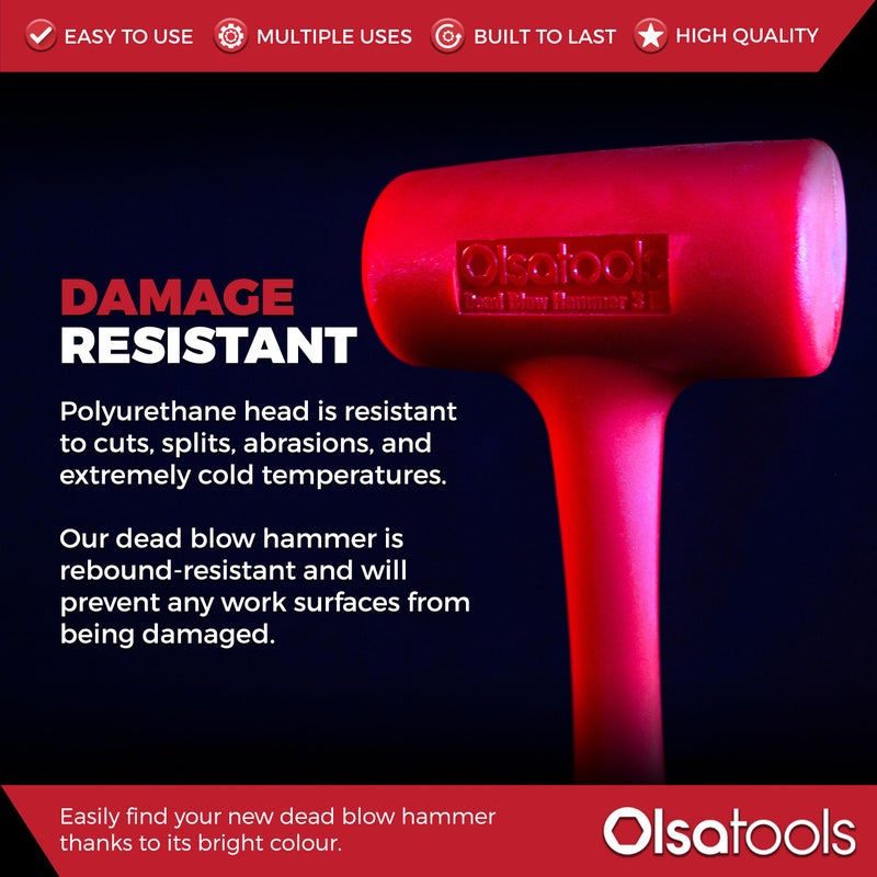 Olsa Tools Dead Blow Hammer - 3 lb - Non-Marring Polyurethane Head - Rebound Resistant - Impact Absorbing Soft Face Mallet - Professional Grade Automotive Tool - Part: 1274 - Image 4