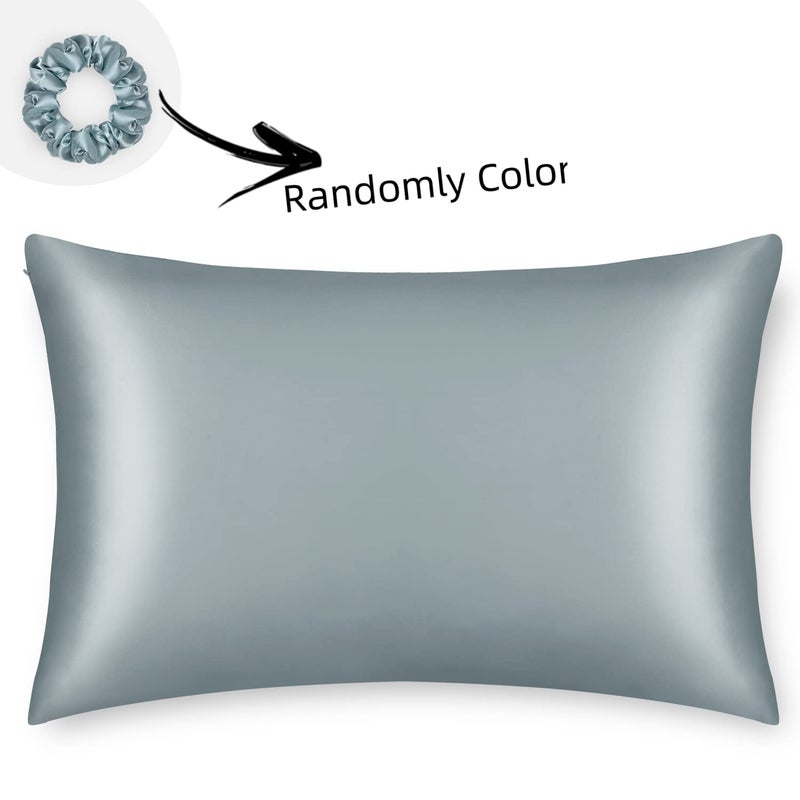 ALASKA BEAR Natural Silk Pillowcase, Hypoallergenic, 19 Momme, 600 Thread Count 100 Percent Mulberry Silk, Queen Size with Hidden Zipper(1, Haze Blue) - Image 2