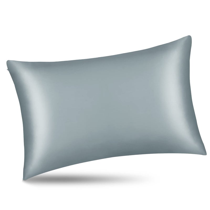 ALASKA BEAR Natural Silk Pillowcase, Hypoallergenic, 19 Momme, 600 Thread Count 100 Percent Mulberry Silk, Queen Size with Hidden Zipper(1, Haze Blue) - Image 1