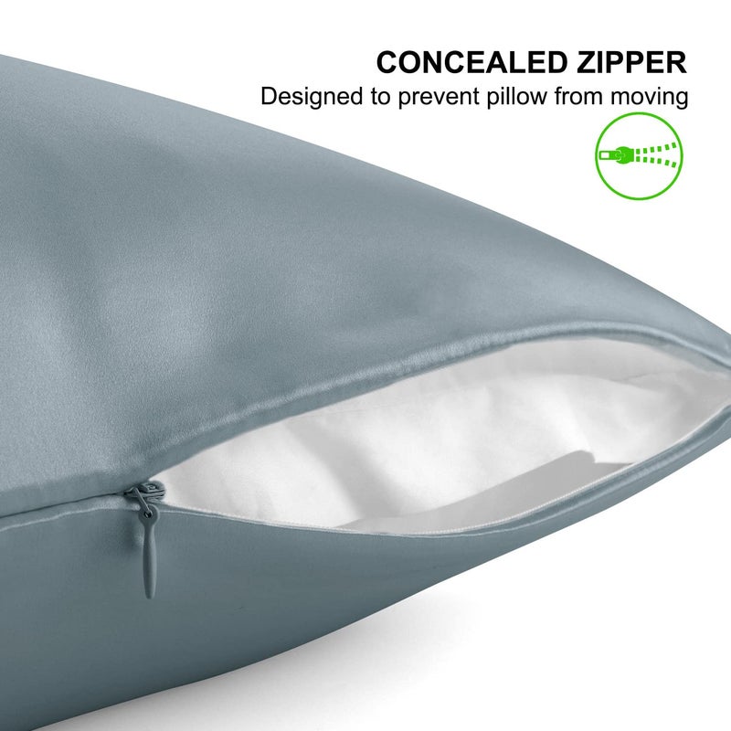 ALASKA BEAR Natural Silk Pillowcase, Hypoallergenic, 19 Momme, 600 Thread Count 100 Percent Mulberry Silk, Queen Size with Hidden Zipper(1, Haze Blue) - Image 3
