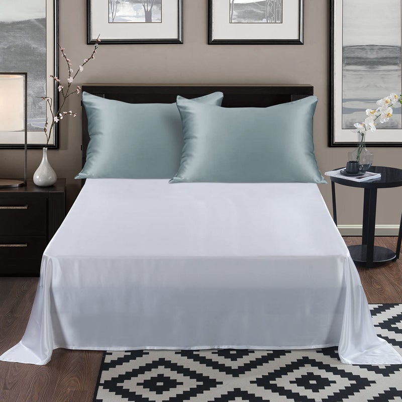 ALASKA BEAR Natural Silk Pillowcase, Hypoallergenic, 19 Momme, 600 Thread Count 100 Percent Mulberry Silk, Queen Size with Hidden Zipper(1, Haze Blue) - Image 5